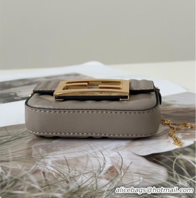 Best Quality Fendi Nano Baguette Charm in FF Leather 8567 Grey 2025