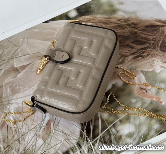 Best Quality Fendi Nano Baguette Charm in FF Leather 8567 Grey 2025