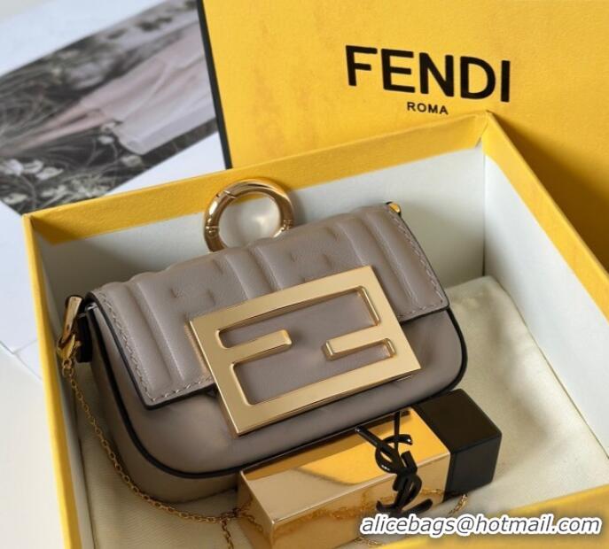 Best Quality Fendi Nano Baguette Charm in FF Leather 8567 Grey 2025