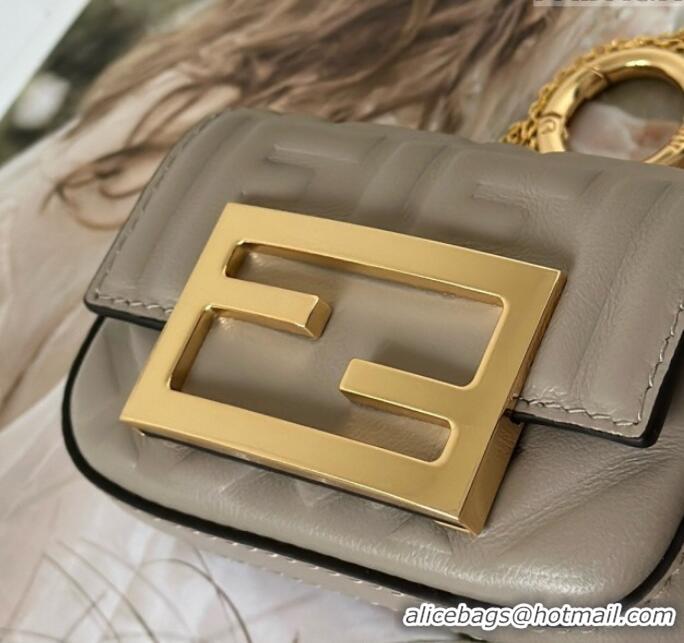 Best Quality Fendi Nano Baguette Charm in FF Leather 8567 Grey 2025