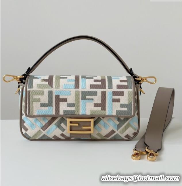 Top Quality Fendi Baguette Medium Bag in Canvas with FF embroidery 0159M Green/Blue/Multicolor 2025