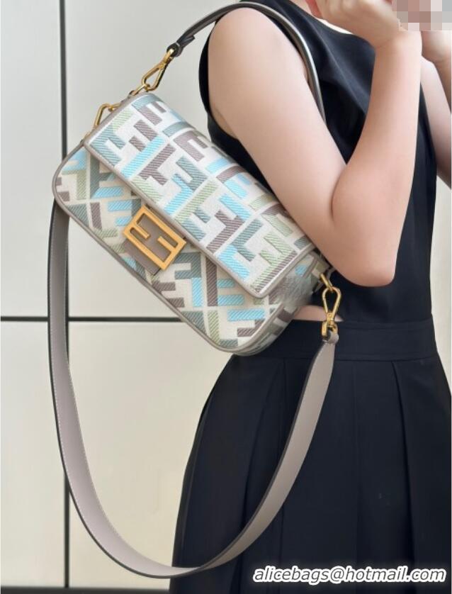 Top Quality Fendi Baguette Medium Bag in Canvas with FF embroidery 0159M Green/Blue/Multicolor 2025