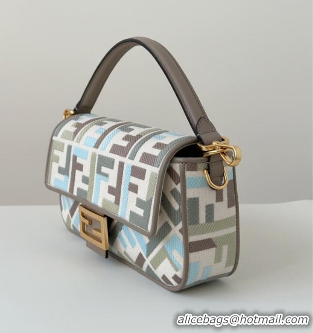 Top Quality Fendi Baguette Medium Bag in Canvas with FF embroidery 0159M Green/Blue/Multicolor 2025