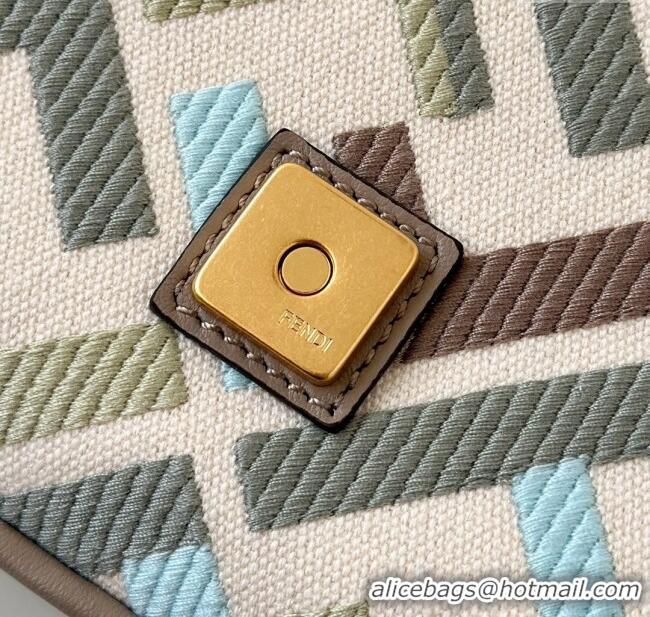 Top Quality Fendi Baguette Medium Bag in Canvas with FF embroidery 0159M Green/Blue/Multicolor 2025