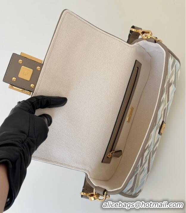 Top Quality Fendi Baguette Medium Bag in Canvas with FF embroidery 0159M Green/Blue/Multicolor 2025