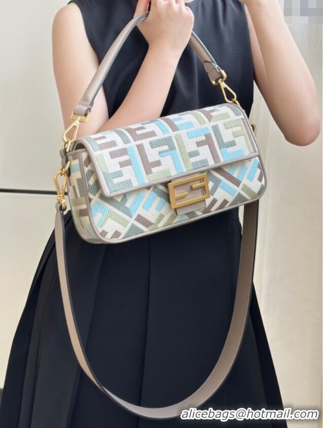 Top Quality Fendi Baguette Medium Bag in Canvas with FF embroidery 0159M Green/Blue/Multicolor 2025