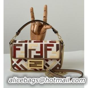 Hot Sell Cheap Fendi Baguette Mini Bag in Canvas with FF embroidery 0159S Red/Multicolor 2025