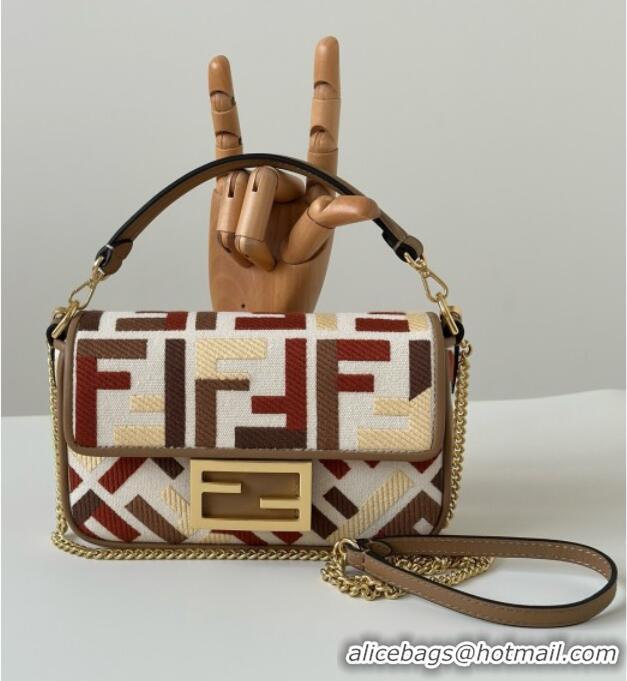 Hot Sell Cheap Fendi Baguette Mini Bag in Canvas with FF embroidery 0159S Red/Multicolor 2025
