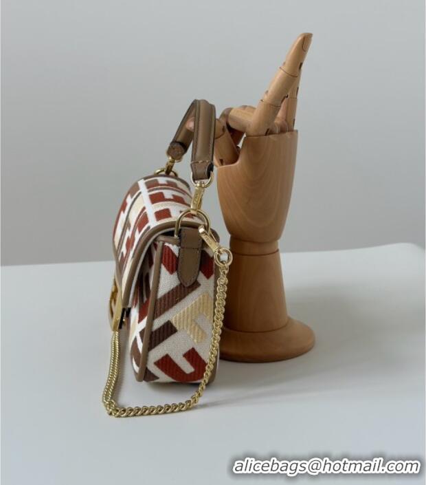 Hot Sell Cheap Fendi Baguette Mini Bag in Canvas with FF embroidery 0159S Red/Multicolor 2025