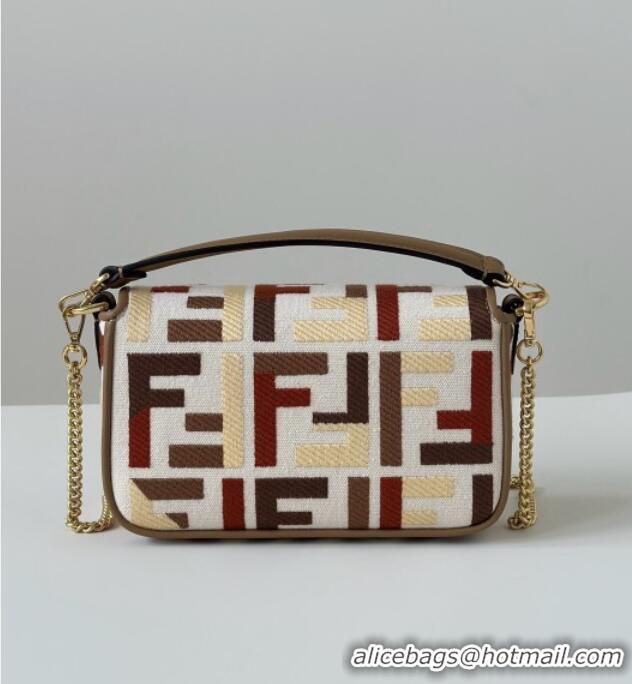 Hot Sell Cheap Fendi Baguette Mini Bag in Canvas with FF embroidery 0159S Red/Multicolor 2025