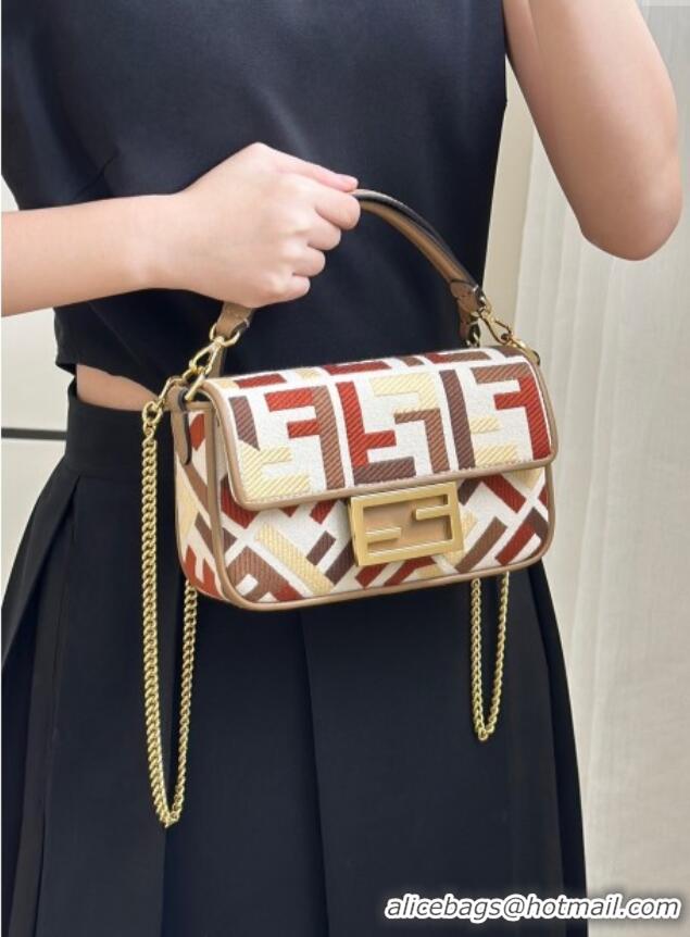 Hot Sell Cheap Fendi Baguette Mini Bag in Canvas with FF embroidery 0159S Red/Multicolor 2025