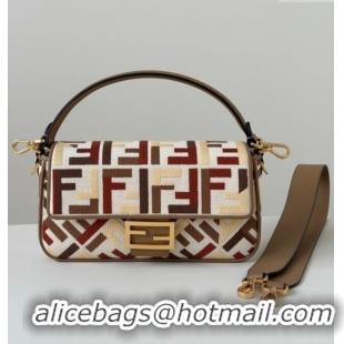 Best Quality Fendi Baguette Medium Bag in Canvas with FF embroidery 0159M Red/Multicolor 2025