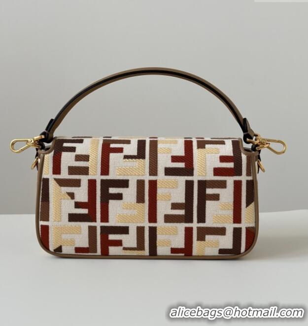 Best Quality Fendi Baguette Medium Bag in Canvas with FF embroidery 0159M Red/Multicolor 2025