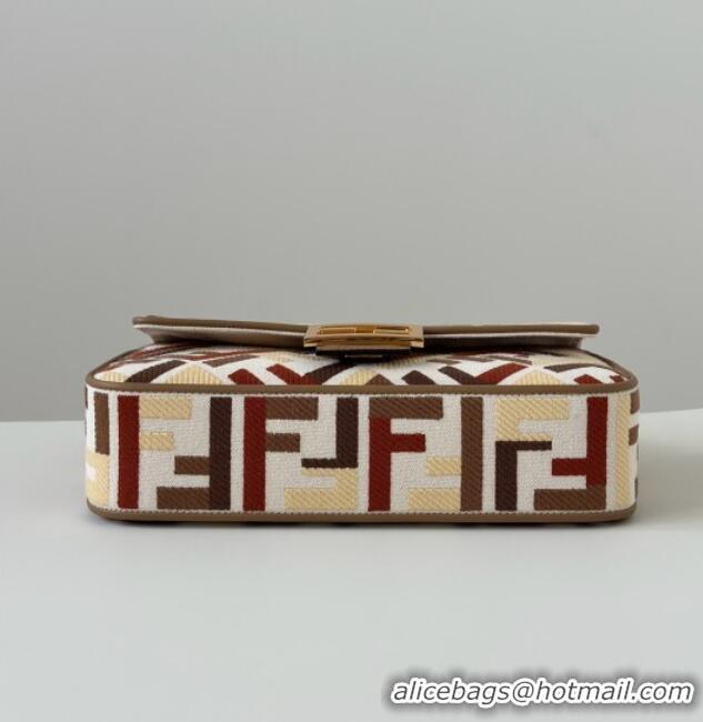 Best Quality Fendi Baguette Medium Bag in Canvas with FF embroidery 0159M Red/Multicolor 2025