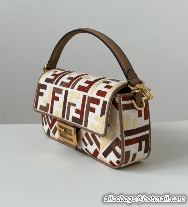 Best Quality Fendi Baguette Medium Bag in Canvas with FF embroidery 0159M Red/Multicolor 2025