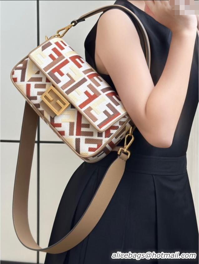 Best Quality Fendi Baguette Medium Bag in Canvas with FF embroidery 0159M Red/Multicolor 2025