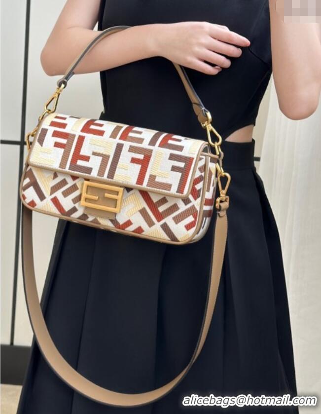 Best Quality Fendi Baguette Medium Bag in Canvas with FF embroidery 0159M Red/Multicolor 2025