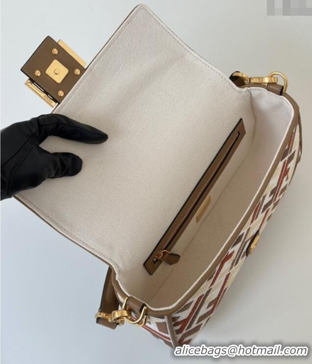 Best Quality Fendi Baguette Medium Bag in Canvas with FF embroidery 0159M Red/Multicolor 2025