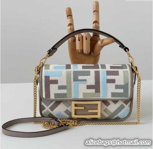 Well Crafted Fendi Baguette Mini Bag in Canvas with FF embroidery 0159S Green/Blue/Multicolor 2025