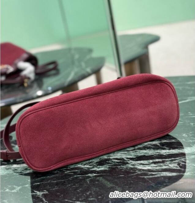 Free Shipping Discount Prada Buckle medium suede handbag with belt 1BA434 Red 2025