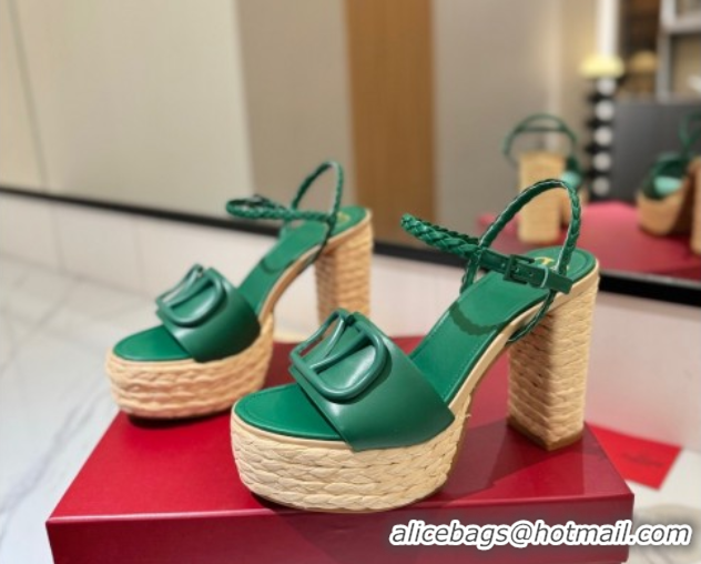 Unique Style Valentino VLogo Calfskin Leather Platform Sandals 11.5cm Green 2025 VA082112