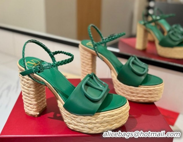 Unique Style Valentino VLogo Calfskin Leather Platform Sandals 11.5cm Green 2025 VA082112