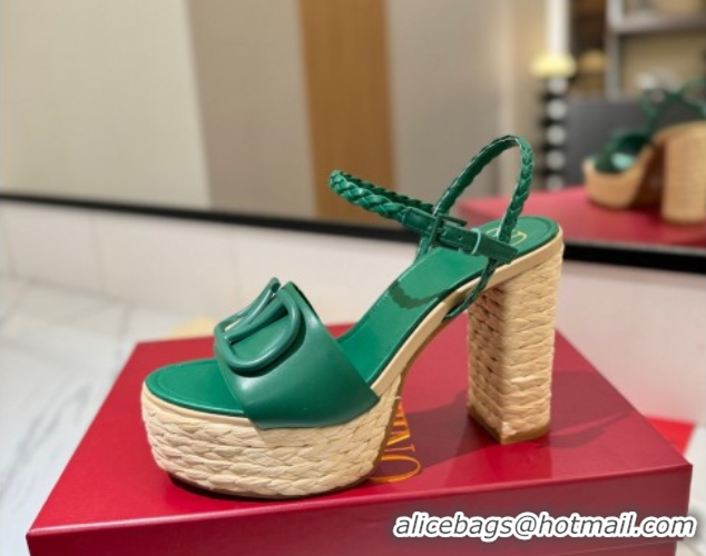 Unique Style Valentino VLogo Calfskin Leather Platform Sandals 11.5cm Green 2025 VA082112