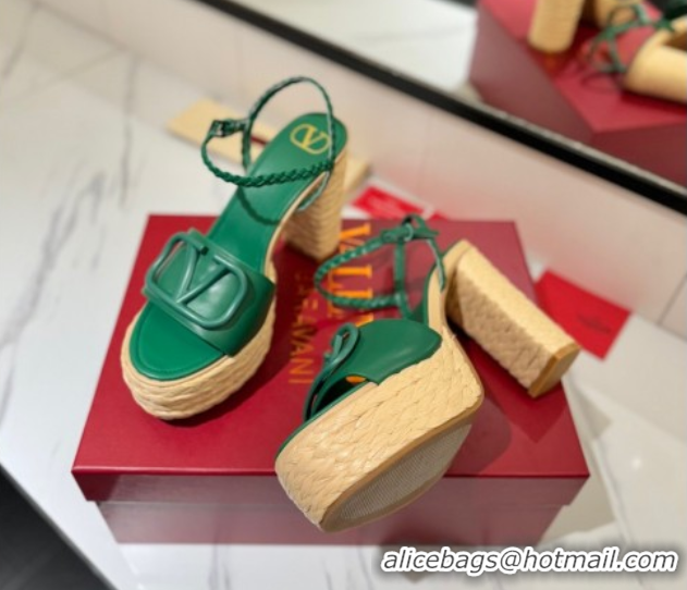 Unique Style Valentino VLogo Calfskin Leather Platform Sandals 11.5cm Green 2025 VA082112