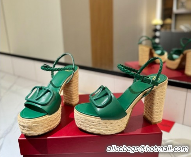Unique Style Valentino VLogo Calfskin Leather Platform Sandals 11.5cm Green 2025 VA082112