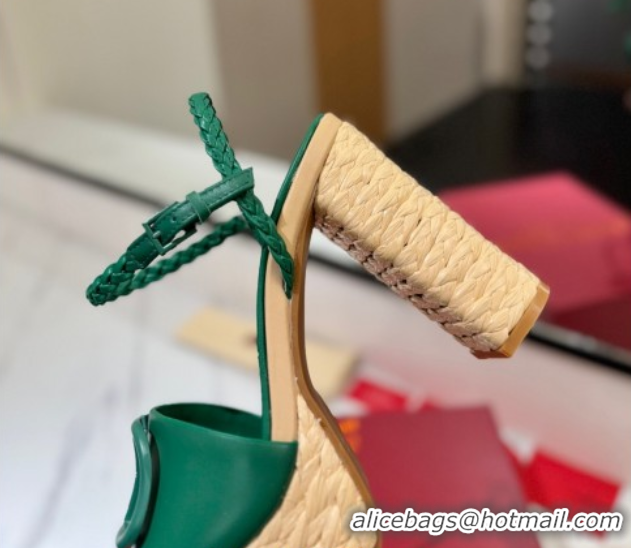Unique Style Valentino VLogo Calfskin Leather Platform Sandals 11.5cm Green 2025 VA082112