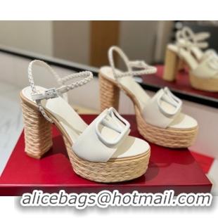 Buy Discount Valentino VLogo Calfskin Leather Platform Sandals 11.5cm White 2025 VA082112 0821121