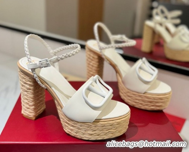 Buy Discount Valentino VLogo Calfskin Leather Platform Sandals 11.5cm White 2025 VA082112 0821121