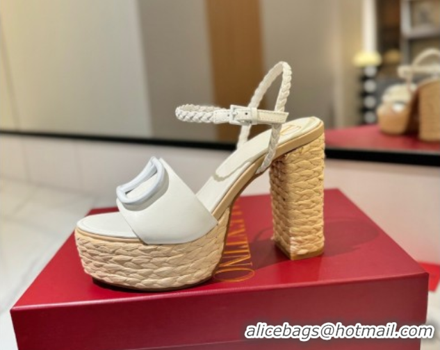 Buy Discount Valentino VLogo Calfskin Leather Platform Sandals 11.5cm White 2025 VA082112 0821121