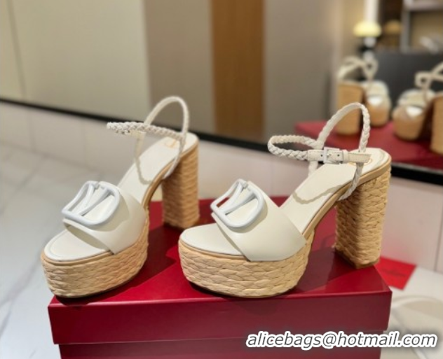 Buy Discount Valentino VLogo Calfskin Leather Platform Sandals 11.5cm White 2025 VA082112 0821121