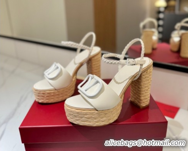 Buy Discount Valentino VLogo Calfskin Leather Platform Sandals 11.5cm White 2025 VA082112 0821121