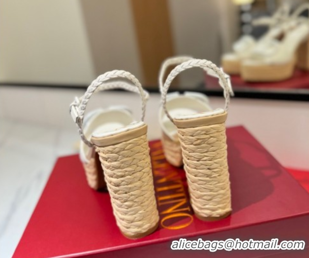 Buy Discount Valentino VLogo Calfskin Leather Platform Sandals 11.5cm White 2025 VA082112 0821121