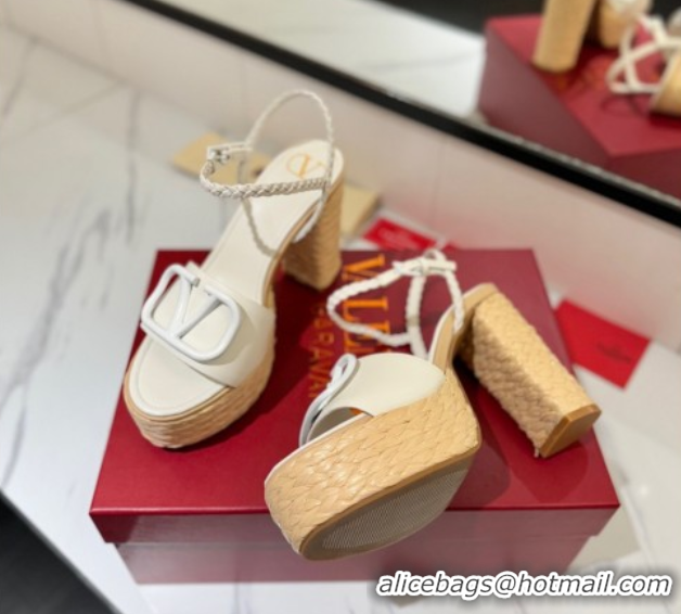 Buy Discount Valentino VLogo Calfskin Leather Platform Sandals 11.5cm White 2025 VA082112 0821121