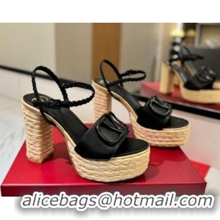 Shop Cheap Valentino VLogo Calfskin Leather Platform Sandals 11.5cm Black 2025 VA082112 0821122
