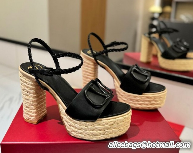 Shop Cheap Valentino VLogo Calfskin Leather Platform Sandals 11.5cm Black 2025 VA082112 0821122