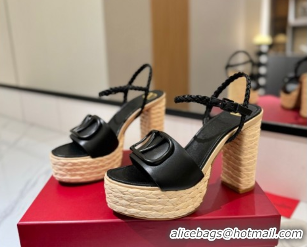 Shop Cheap Valentino VLogo Calfskin Leather Platform Sandals 11.5cm Black 2025 VA082112 0821122