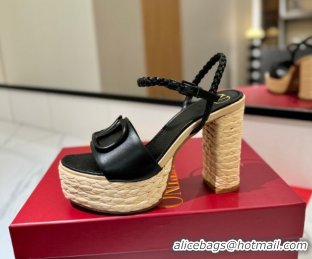 Shop Cheap Valentino VLogo Calfskin Leather Platform Sandals 11.5cm Black 2025 VA082112 0821122