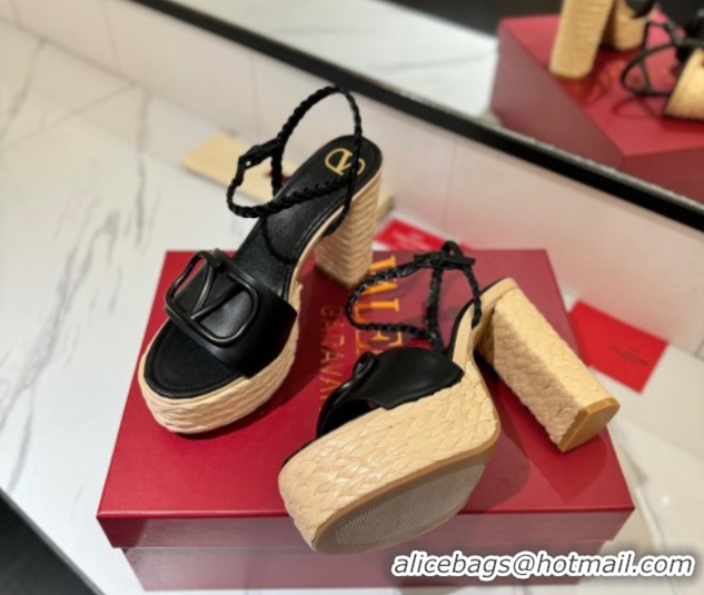 Shop Cheap Valentino VLogo Calfskin Leather Platform Sandals 11.5cm Black 2025 VA082112 0821122