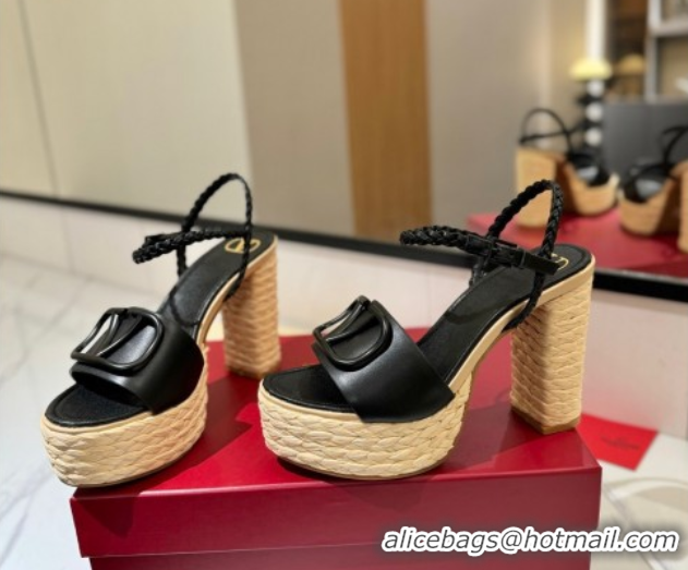 Shop Cheap Valentino VLogo Calfskin Leather Platform Sandals 11.5cm Black 2025 VA082112 0821122