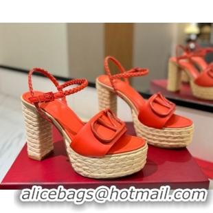 Luxury Valentino VLogo Calfskin Leather Platform Sandals 11.5cm Orange 2025 VA082112 0821123