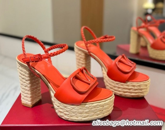 Luxury Valentino VLogo Calfskin Leather Platform Sandals 11.5cm Orange 2025 VA082112 0821123