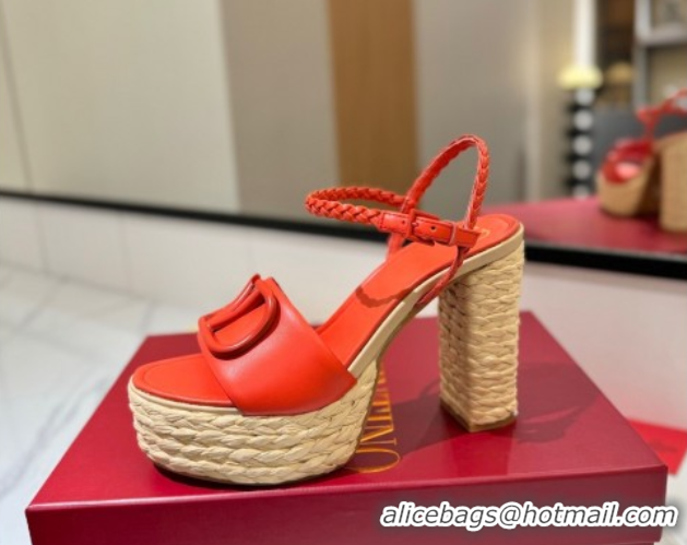 Luxury Valentino VLogo Calfskin Leather Platform Sandals 11.5cm Orange 2025 VA082112 0821123
