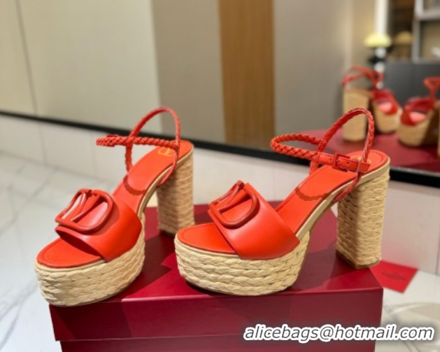 Luxury Valentino VLogo Calfskin Leather Platform Sandals 11.5cm Orange 2025 VA082112 0821123