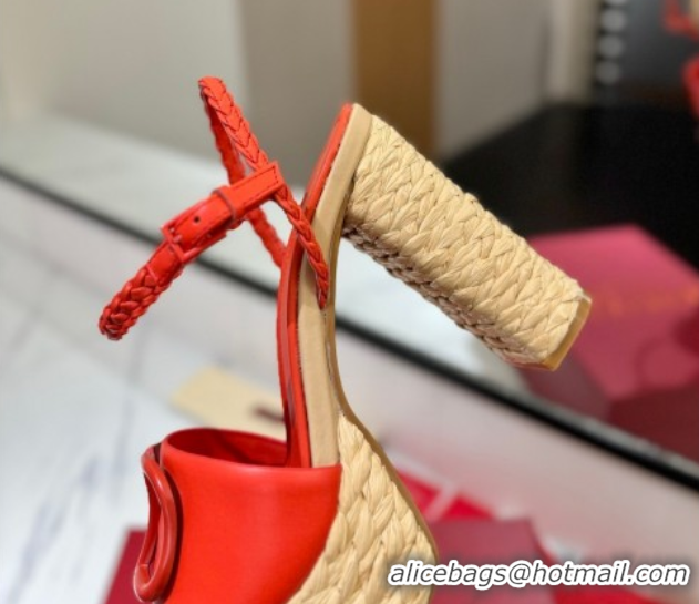 Luxury Valentino VLogo Calfskin Leather Platform Sandals 11.5cm Orange 2025 VA082112 0821123