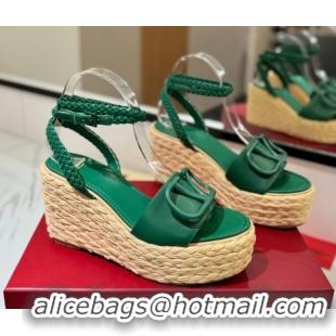 Good Looking Valentino VLogo Calfskin Leather Wedge Sandals 9cm Green 2025 VA082113 0821129