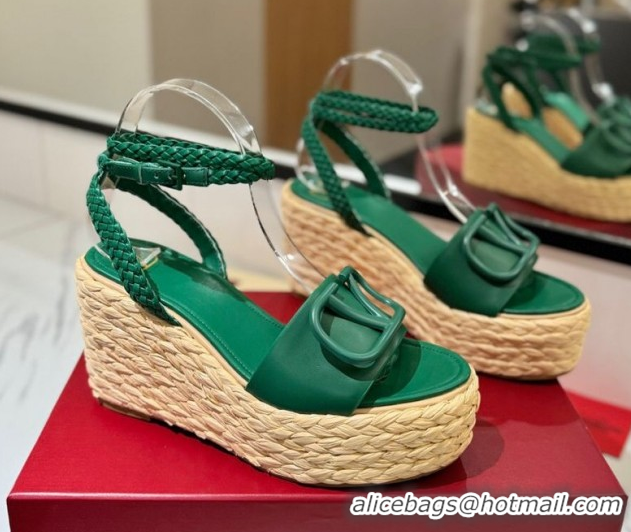 Good Looking Valentino VLogo Calfskin Leather Wedge Sandals 9cm Green 2025 VA082113 0821129